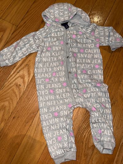 Calvin Klein Grey and pink hooded one piece 12 Months