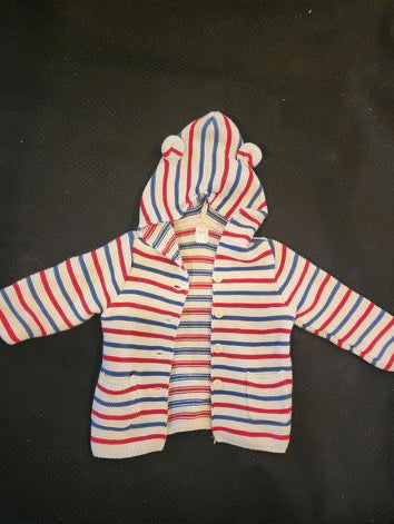 Babygap Red, white, blue sweater jacket. Bear hat 12-18 Months