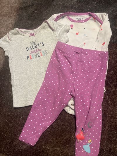 Daddy little princess matching set Short sleeve shirt, long sleeve bodysuit, pants 9 Months