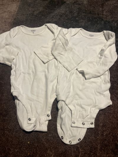 Carters long sleeve white bodysuits  9 Months