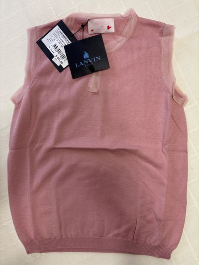 NEW - Lanvin petite girls size 10- old pink Sleeveless shirt with muslin accents 10-12