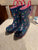 KomForme Navy Flower Rain boots with pull on handles 10 (Lil' Kid)