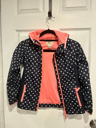 Osh Kosh B'Gosh raincoat blue white polka dot raincoat 10-12