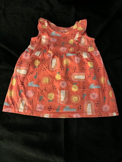 Okie Dokie Coral Printed Dress -Size 9mos 6-9 Months