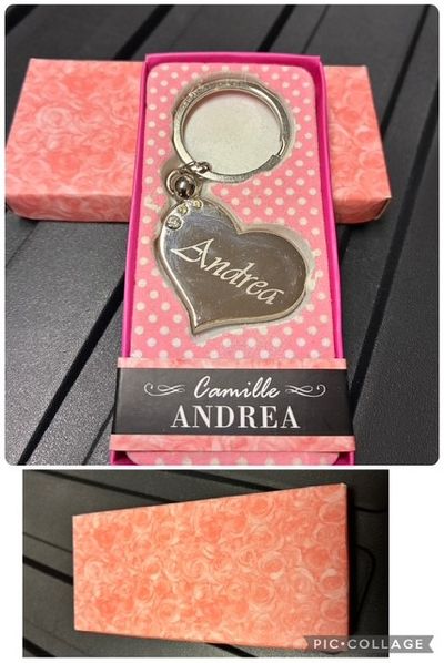 NEW IN BOX Andrea silver heart key chain w stones NEW in gift box