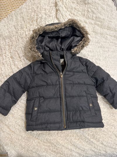 Janie and Jack Gray puffer jacket with hood 6-12 Months