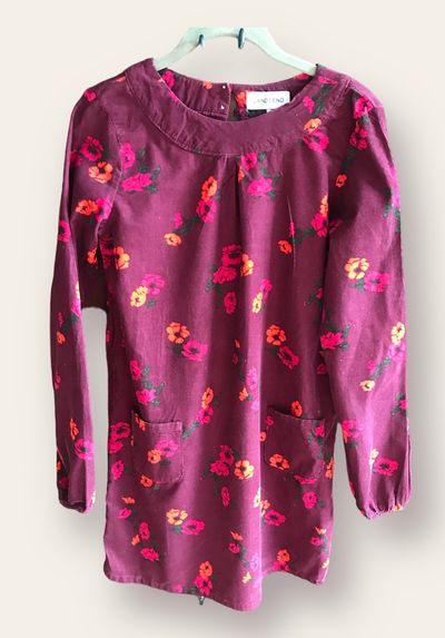 Lands end Burgundy floral corduroy dress 14-16