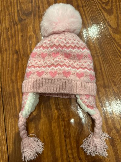 Nicole Miller Pink heart Pom hat with ear flaps 6-9mo Infant (0-2 yrs)