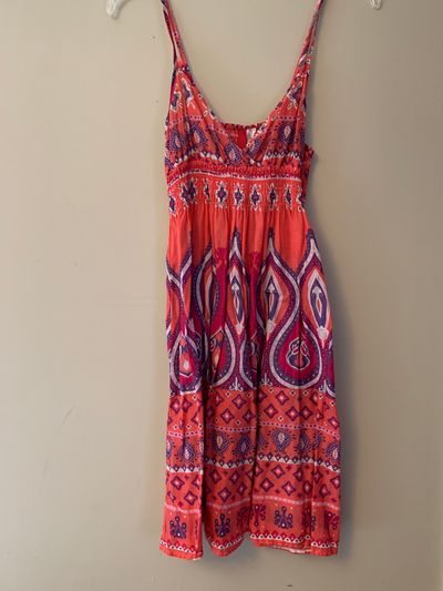 Lightweight Dress Coral Pink Purple Strap Women's 8