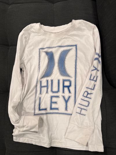 Hurley White long sleeve Hurley tee with blue lettering 7-8