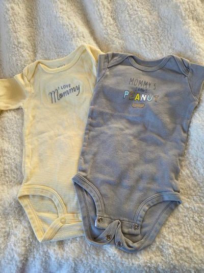 2 Carters Long sleeved onesies  9 Months