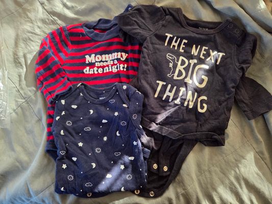 Lot of 3 Long sleeved onesies  6 Months