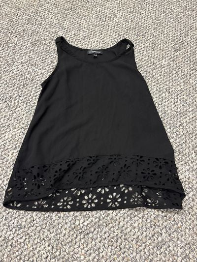 Jordache Black gauzy tank w cut out flower trim 7-8