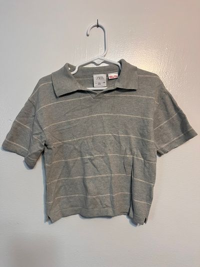 Zara Grey Sweater Knit Striped Collared Shirt 3T