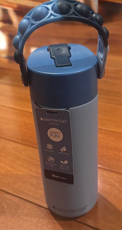Brand new elemental blue Kids water bottle With fidget handle retail $25