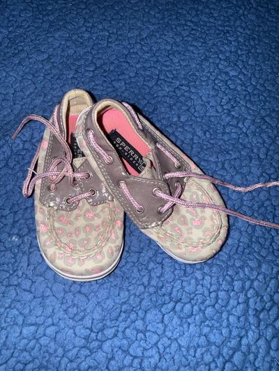 Sperry Tan and pink leopard print boat shoe 4 (Infant Shoe)
