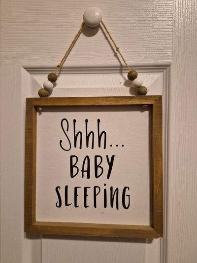 "Shhh... baby sleeping" nursery decor 10.25 x10.25 inches one corner chipped, bottom right in Pic