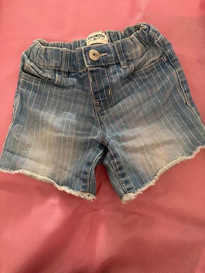 Oshkosh Pastel Striped Denim Frayed Shorts Adjustable waist 4T