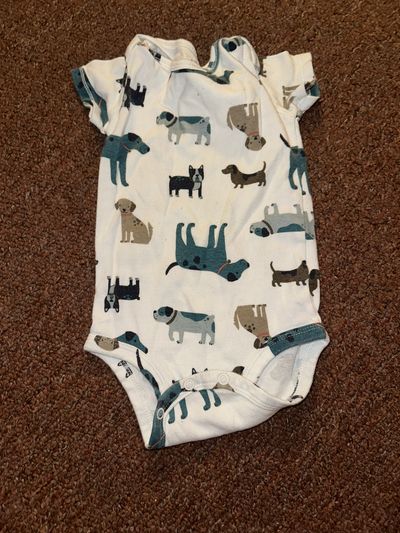 Carter's blue and brown dog short sleeve onesie 12 Months