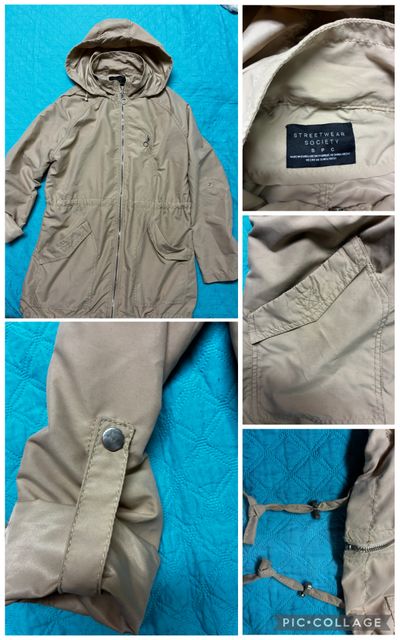 NEW Streetware society light weight jacket w hood Tan w hood waterproof can wear sleeves up or down Women's - S