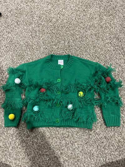 Holiday time Green holiday cardigan 4T