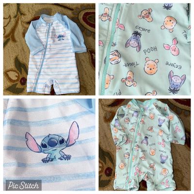 Disney stitch and Winnie the Pooh Set of 2 baby one piece swimsuits 3 Months