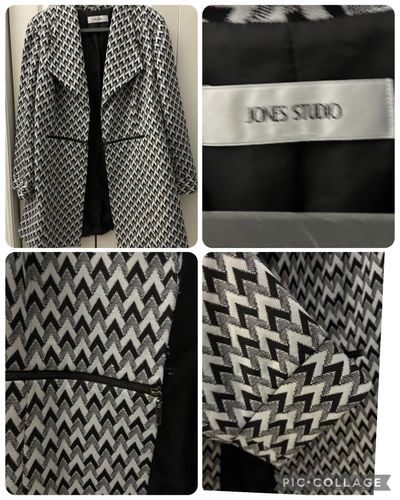 Jones studio long duster style jacket Zig zag print w zipper detail and cuffs Women's 2X