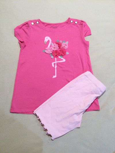 Crown n ivy pink flamingo top Old Navy pink ribbed bike shorts 7-8