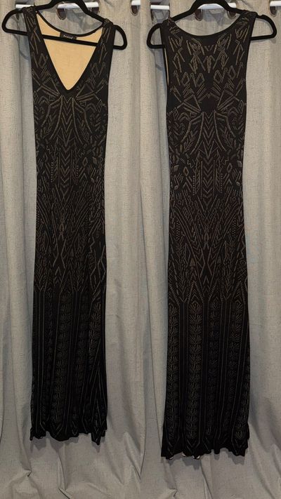 Beulah style illusion lace black lined fitted evening dress Women's - L