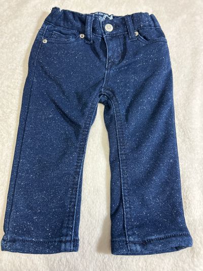 Cat and Jack Skinny adjustable waist, blue sparkle pants 12 Months
