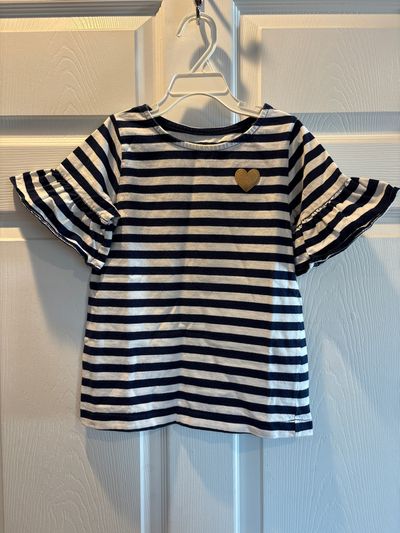 Carters Size 8 navy/white striped short sleeve shirt with ruffle sleeves 7-8