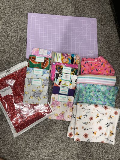 Various Fabric, board, material to make glitter bows