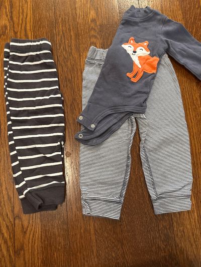 Stripes and Fox bundle Two pants and foxy onesie 18 Months