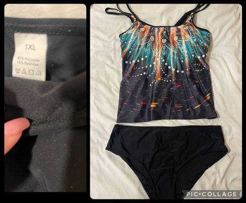 1X New black / multi tankini Women's XL (18)
