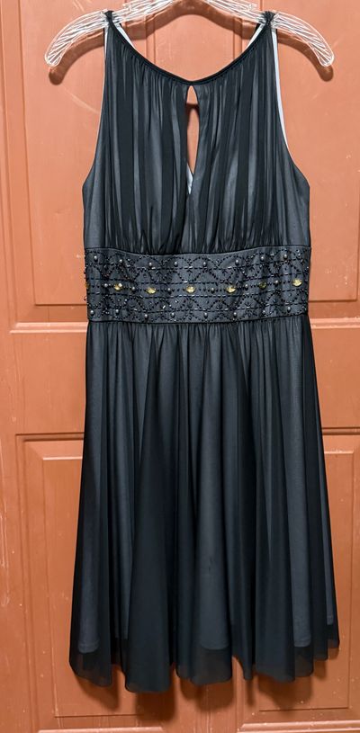 Black flowy dress sequin waist design Sz 8 Women's 8