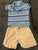 Gapkids 2-piece set khaki shorts and polo short sleeve blue striped shirt 12-18 Months