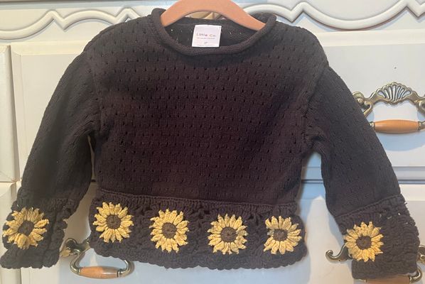 Little Co brown sweater with sunflower crochet Great condition. SFPF home 2T