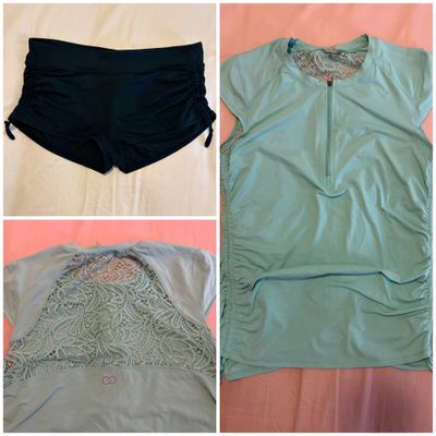 Calia 2piece Teal swim top black shorts Women's Large 12-14