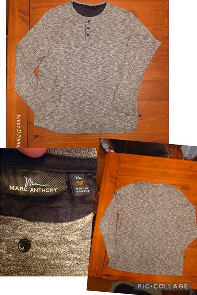 Marc Anthony Slim fit, Grey long-sleeve with 3-button placket Men's - XL