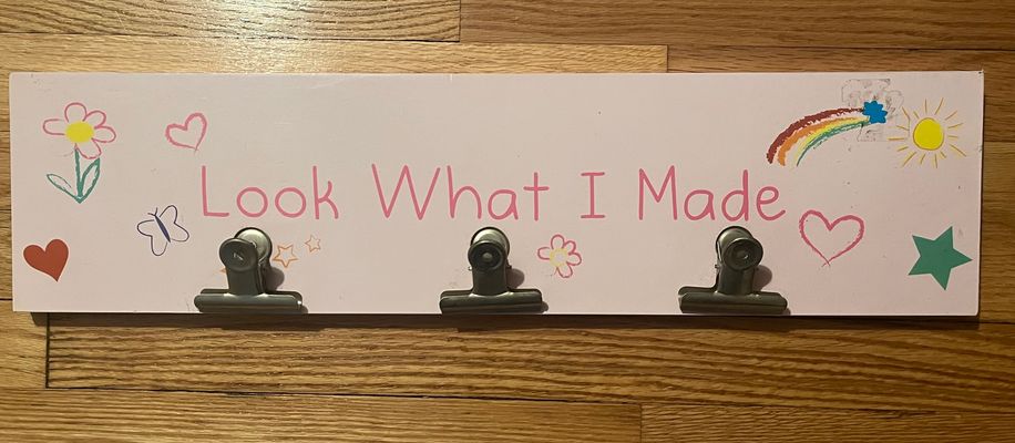 Look what I made wooden sign with 3 clips 24 in long and 6 inches high  well loved