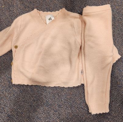 Just Born Pale pink peach cardigan and pants set 6-9 Months