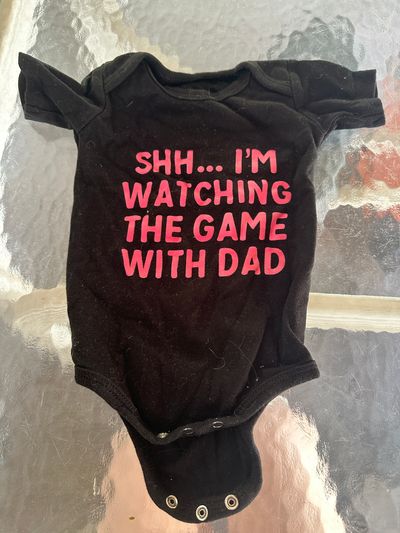 generic black and pink short sleeve onesie watching sports 9 Months