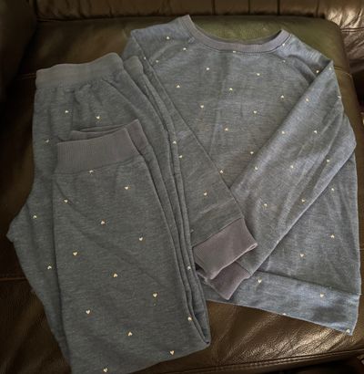 Oshkosh Bgosh Blue Sweatsuit w/ Silver Hearts - Size8 7-8
