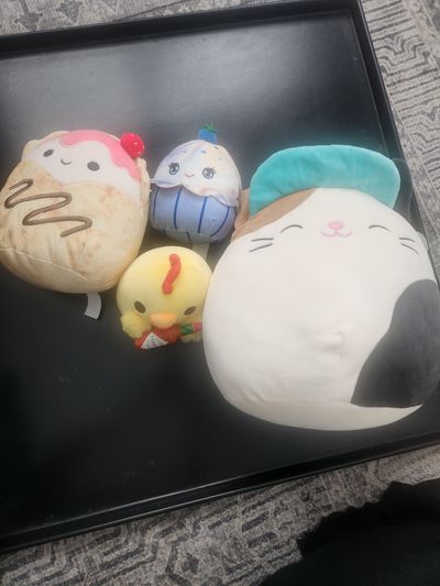Squishmellows Cam, and 3 minis1 soft Squishmellow0