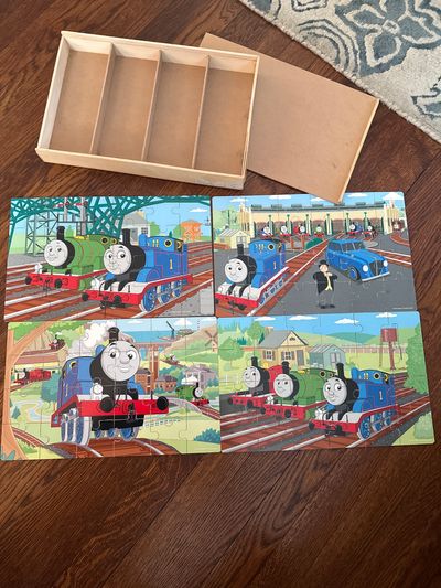 Thomas The Tank Engine Set of four puzzles about 8x14 and storage box