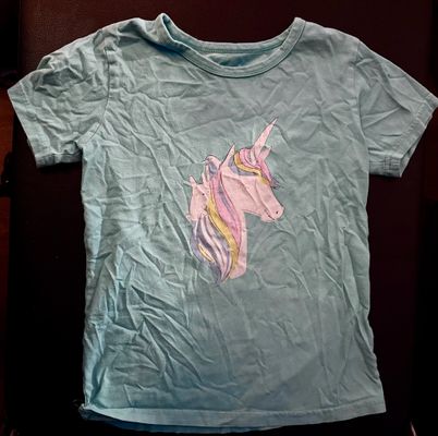 Light blue unicorn graphic short sleeved tee  7-8