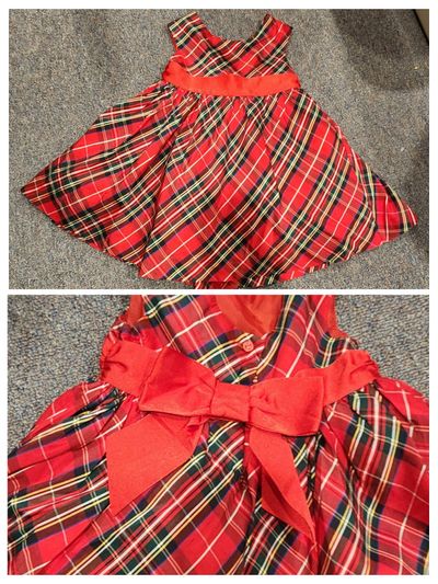 Janie and Jack Christmas dress with bow in the back, with petticoat under 12-18 Months