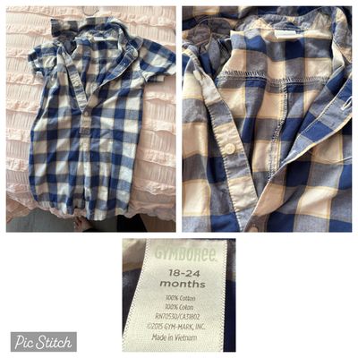 Gymboree Short sleeve checkered boys romper 18-24 Months