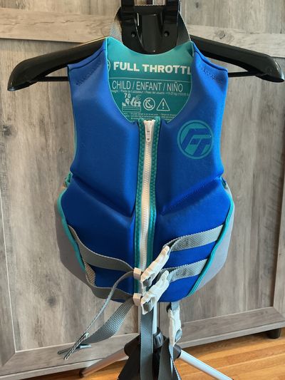 Full Throttle Blue/aqua swimming life vest - user weight 33-55 pounds