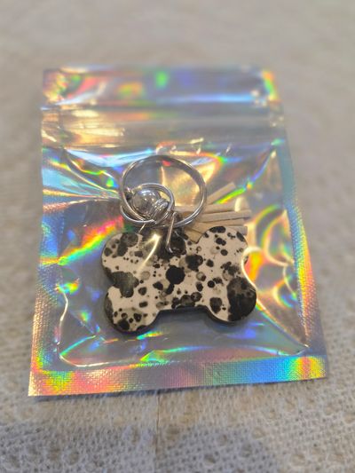 Brand New Handmade Dog Tag Keychain Black/white